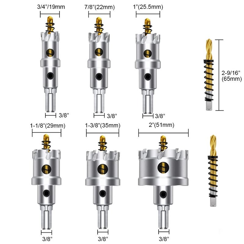 ASNOMY 8PCS TCT Hole Saw Kit for Hard Metal, 3/4"-2" Inch Tungsten Carbide Tipped Hole Saw Set, Heavy Duty Hole Cutter for Metal, Stainless Steel, Iron, Wood, Plastic - Image 3